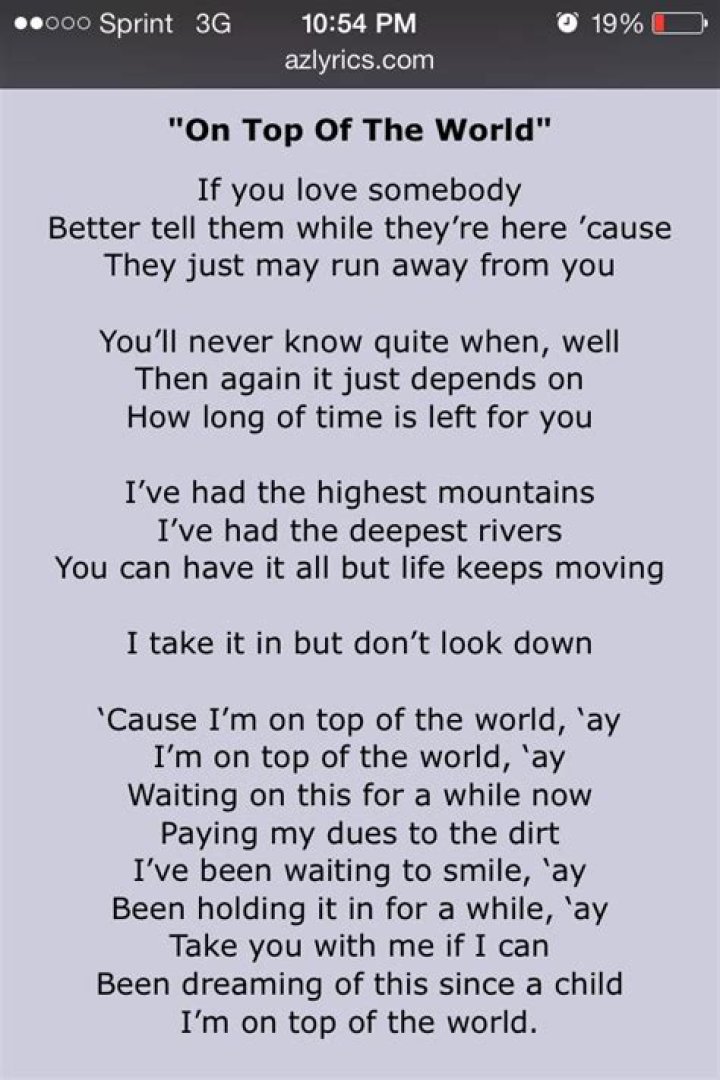 Imagine Dragons ; On Top of the World Lyrics