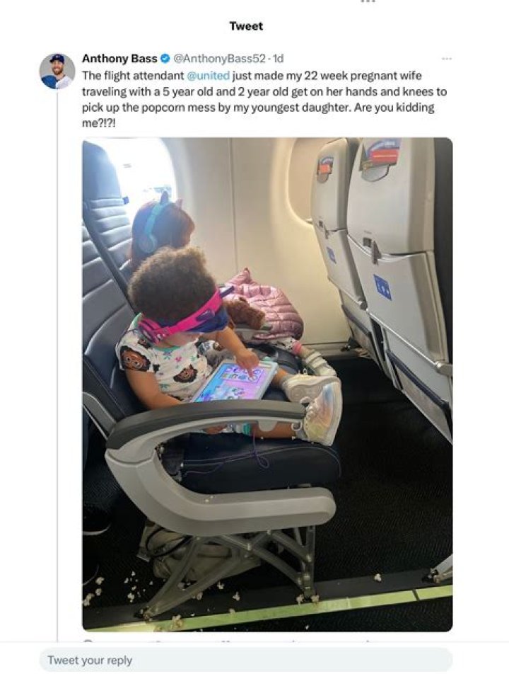 MLB's Anthony Bass Says Flight Attendant Made His Pregnant Wife Clean Their Child's Popcorn Mess Off